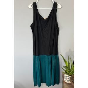 Vintage Semi Sheer Drop Waist Dress Wide Strap Women's Plus Size 30W Black Green